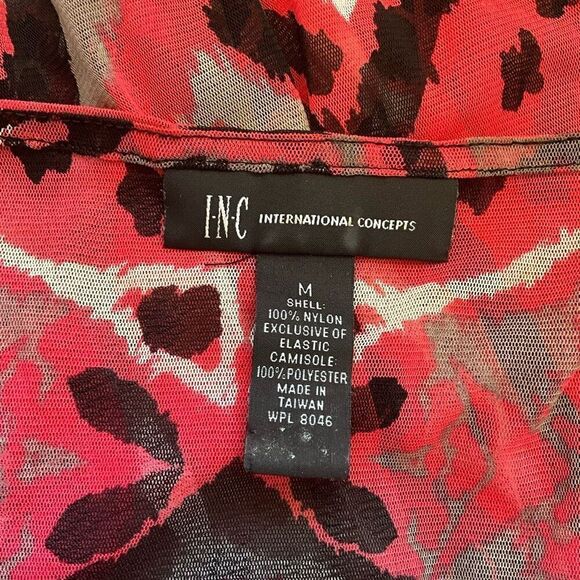 INC International Womens Medium Sheer Blouse Orange Brown Elastic Waist - Picture 12 of 14